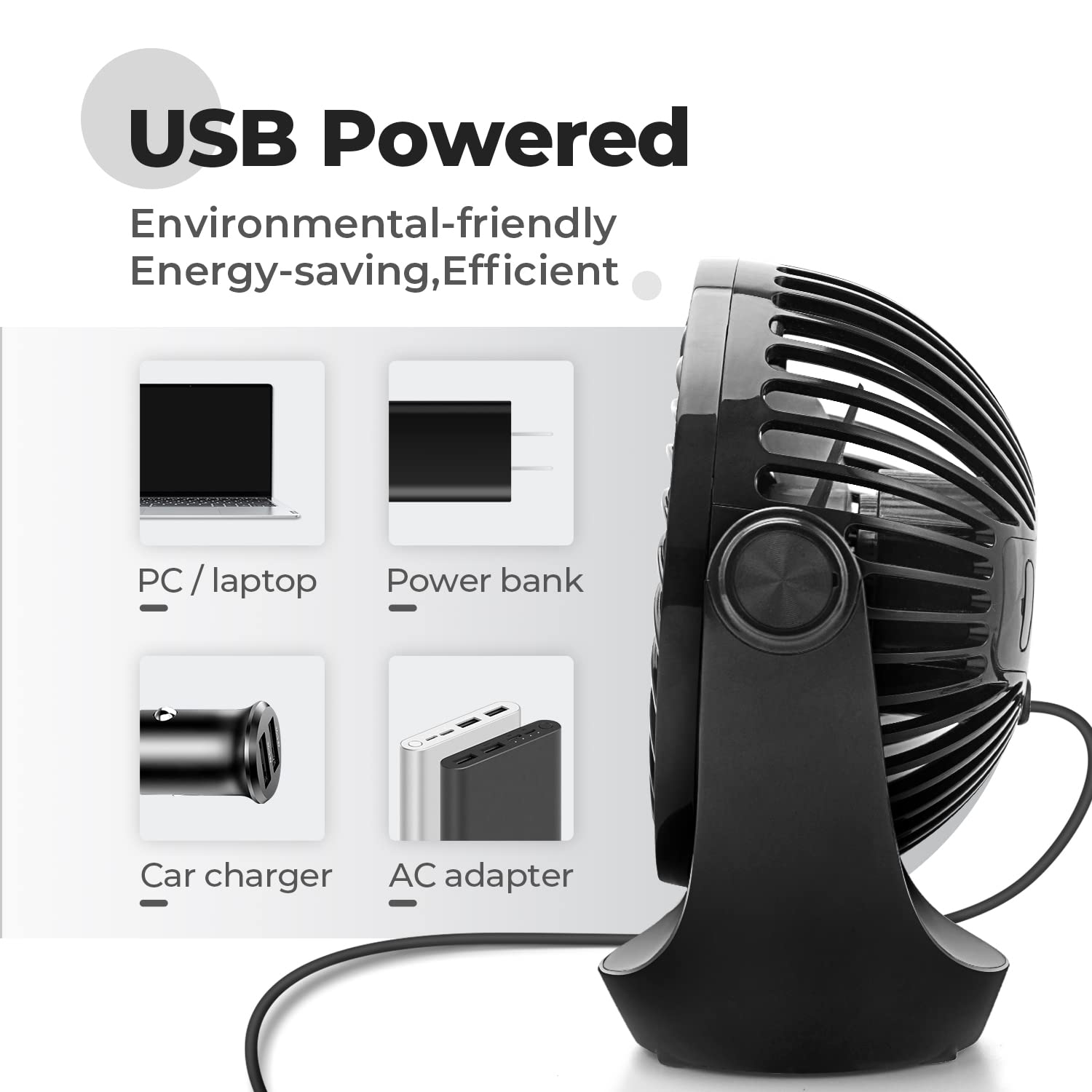 OCOOPA Small USB Desk Fan Table Fan 5'' with Strong Airflow & Quiet Operation, Portable Cooling Mini Fan 3 Speed, 360°Rotatable Head for Home Office Bedroom Desktop