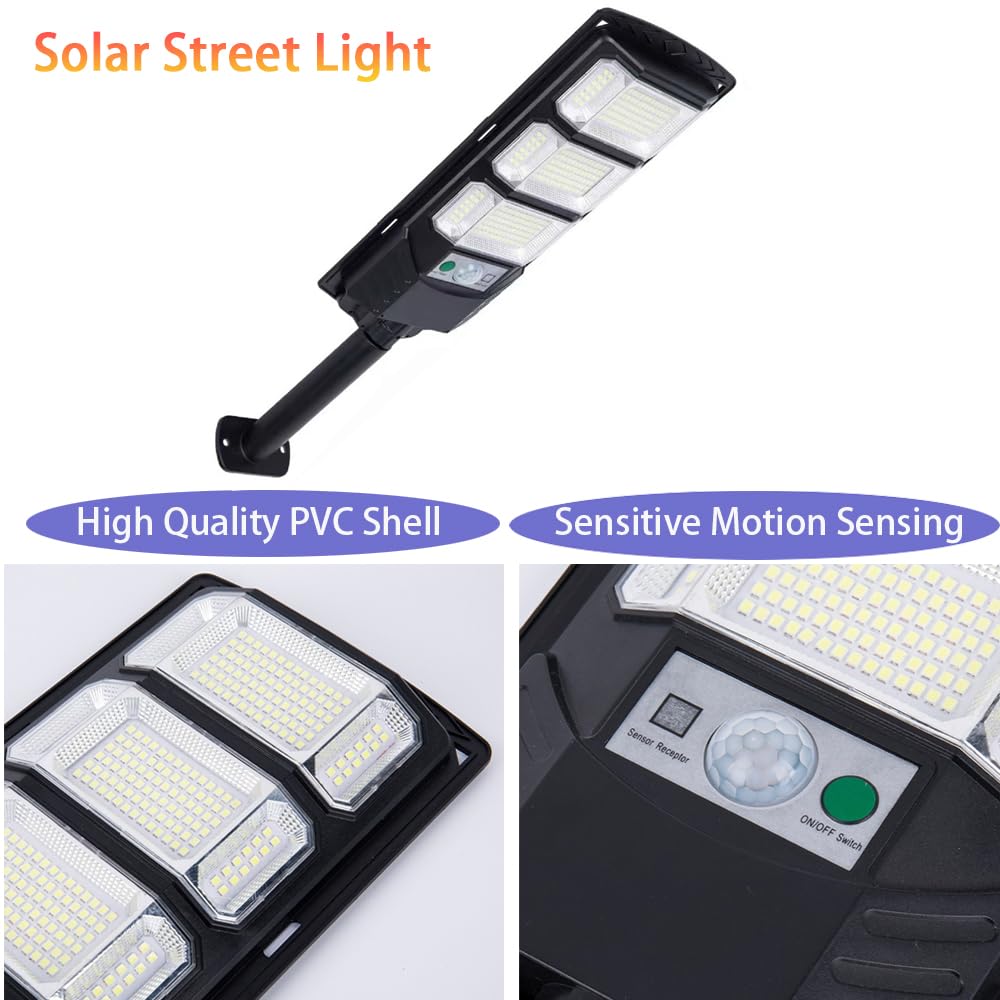 Solar Powered LED Street Light Outdoor Flood Lamp Waterproof Motion Sensor with Remote Control for Courts, Yards, Barns, Gardens, Docks, Factories