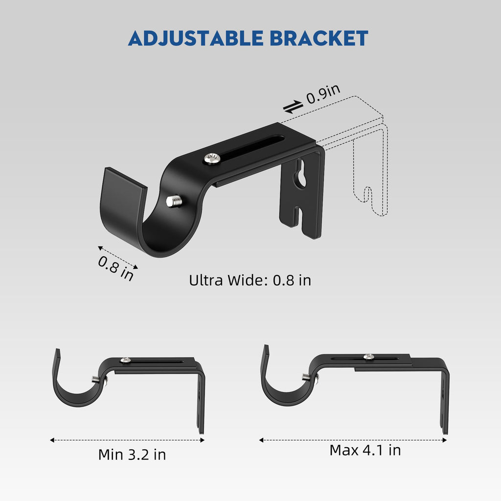 Black Curtain Rod for Windows 66 to 120 inch, Adjustable 1 inch Diameter Heavy Duty Long Curtain Rods with 3 Brackets for Bedroom, Sliding Glass Doors, Outdoor, Patio (168-305 cm)
