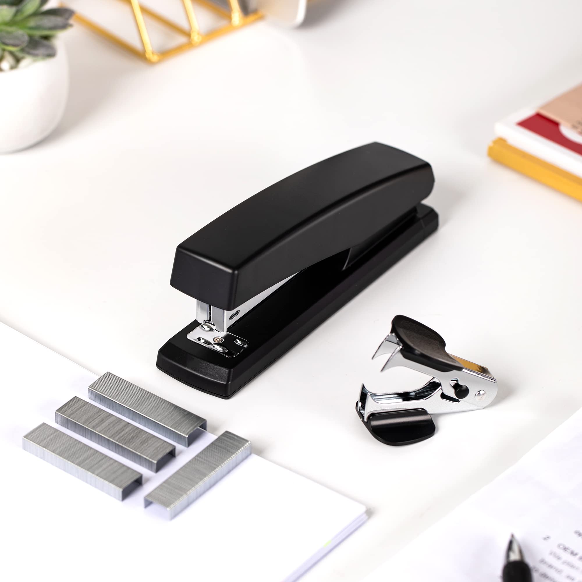 Deli Stapler, Desktop Stapler, 2 Pack, 25 Sheet Capacity, Includes 2000 Staples and 2 Staple Removers, 2 Pack,Black