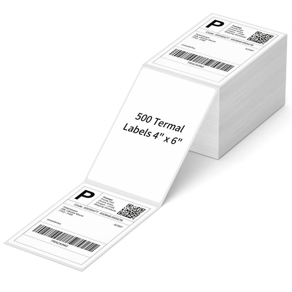 NefLaca 4" x 6" Fanfold Direct Thermal Labels, 500 Labels White Perforated Shipping Labels Compatible with Zebra, Elton Printers (1 Stacks 500 Labels)