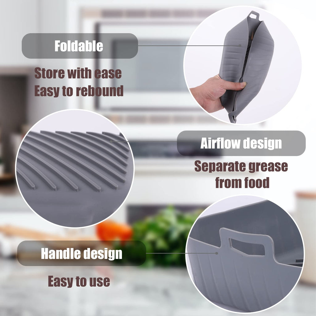 Golden Associate Silicone Liners Square for Air Fryer, 2 Pcs Non-stick Food-grade Reusable Basket Silicone Pot Baking Tray Airfryer Accessories, Top Size 10 inches, Bottom Size 9 inches