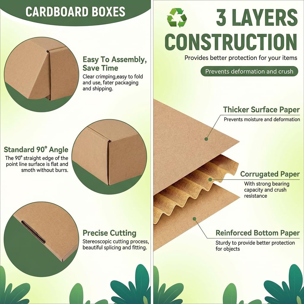 Pemtow 9x6x2 Shipping Boxes Set of 20, Brown Corrugated Cardboard Literature Mailer Box for Packaging, Mailing, Business