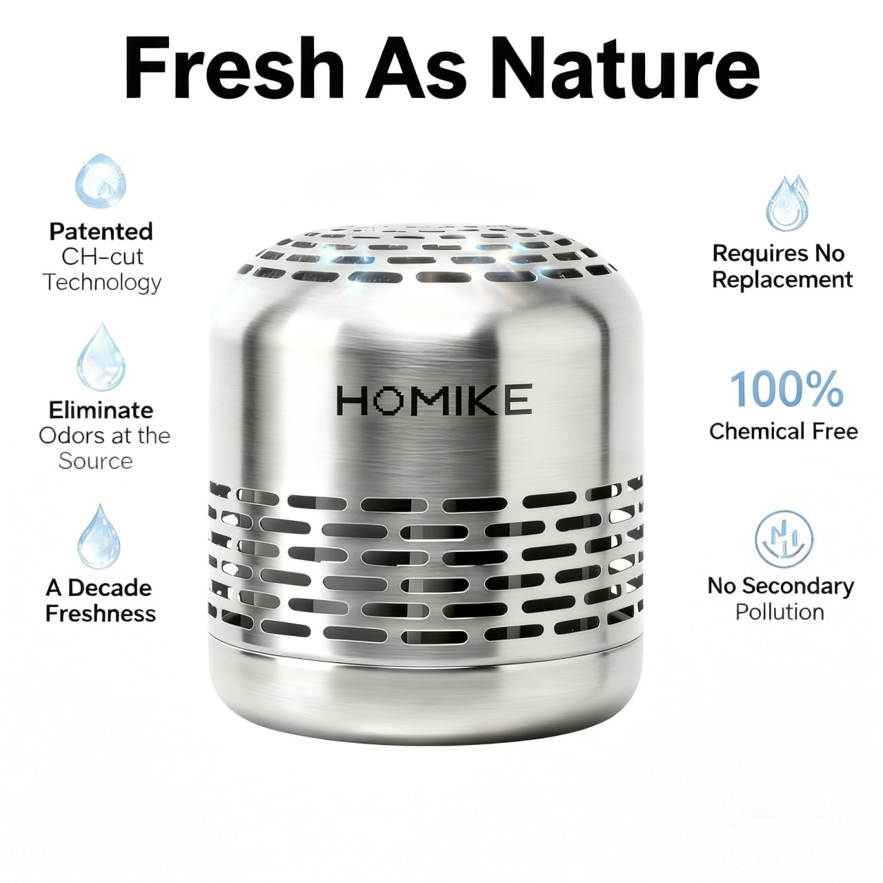 HOMIKE Refrigerator Deodorizer, Odor Eliminator,Last up to 10 Years for Car,Closet,Shoes Cabinet,Fridge and Freezer,Outperforms Baking Soda and Activated Carbon(Stainless Steel)