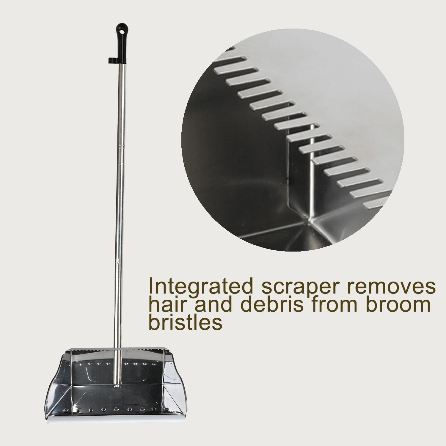 Metal Dustpan Long Handle Stainless Steel Dustpan,Heavy Duty Dust Pan with Teeth,Indoor Outdoor Standing Up Dust Pan for Home Kitchen Lobby Room Office