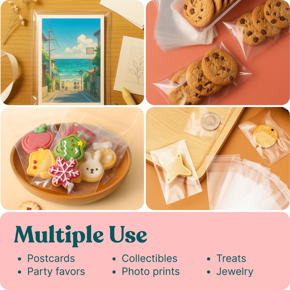4" X 6" Self Sealing Cellophane Bags (1000 Pack) - Clear Cookie Bags With Seal for Baked Goods Packaging, Cookie Wrappers, Bakery Packaging, Bake Sale, Candy, Treats, Goodies, Gifts, Party Favors