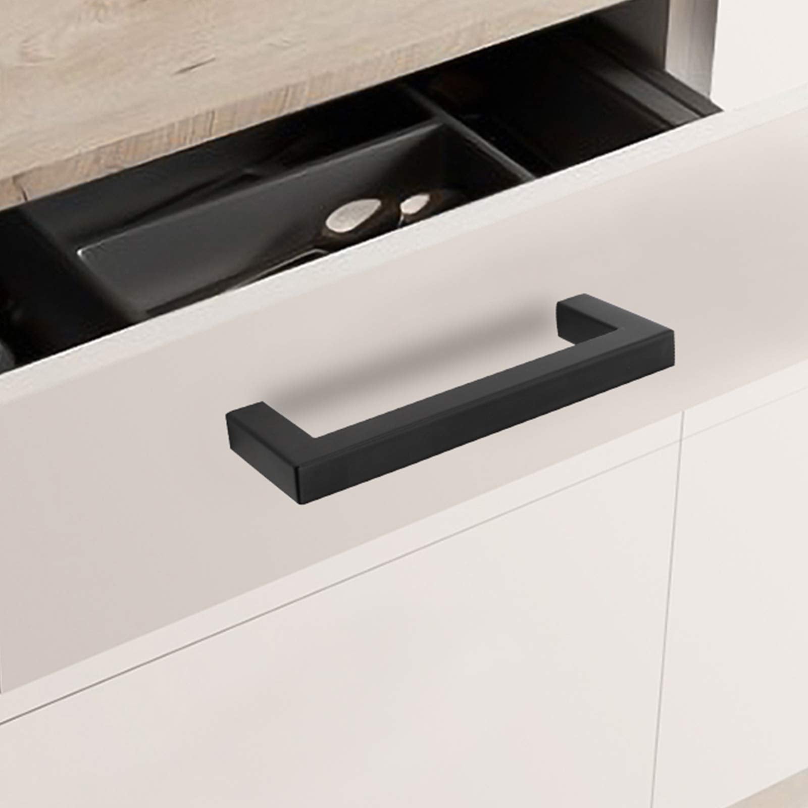 goldenwarm 10 Pack Stainless Steel Cabinet Handles Matte Black Kitchen Cupboard Drawer Pulls 128mm 5 inch Hole Centers