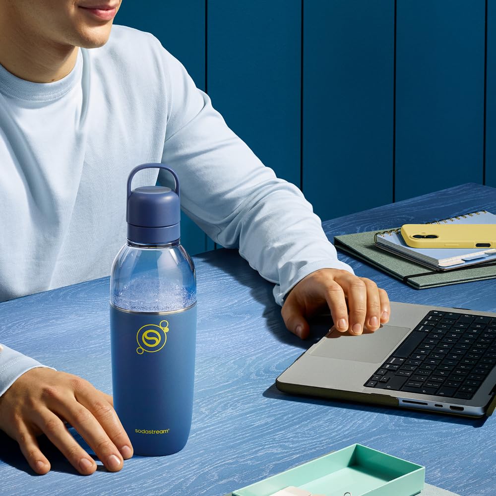 SodaStream - Fizz & Go Cool Bottle | Stainless Steel Carbonating Water Bottle | Keeps Drinks Cold 12 Hrs | Cupholder Friendly | Compatible with Pink CO2 Cylinder Machines | Storm Color | 0.9L