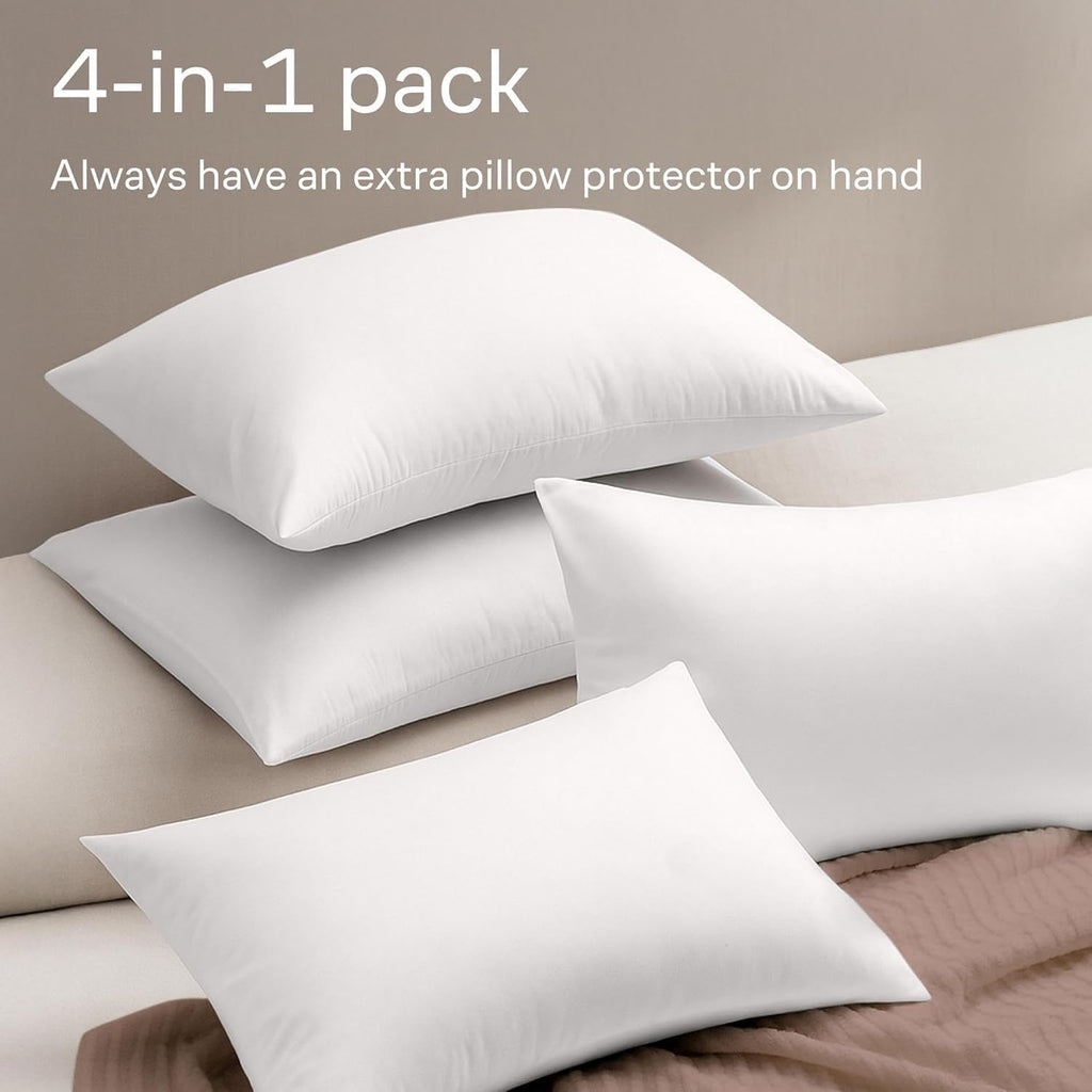 Niagara 4 Pack of Pillow Protectors with Zipper, Effective Dust Protection, Quiet, Stay in Place Pillow Covers, Breathable Case for Pillow Lifespan Extension, White (Standard)