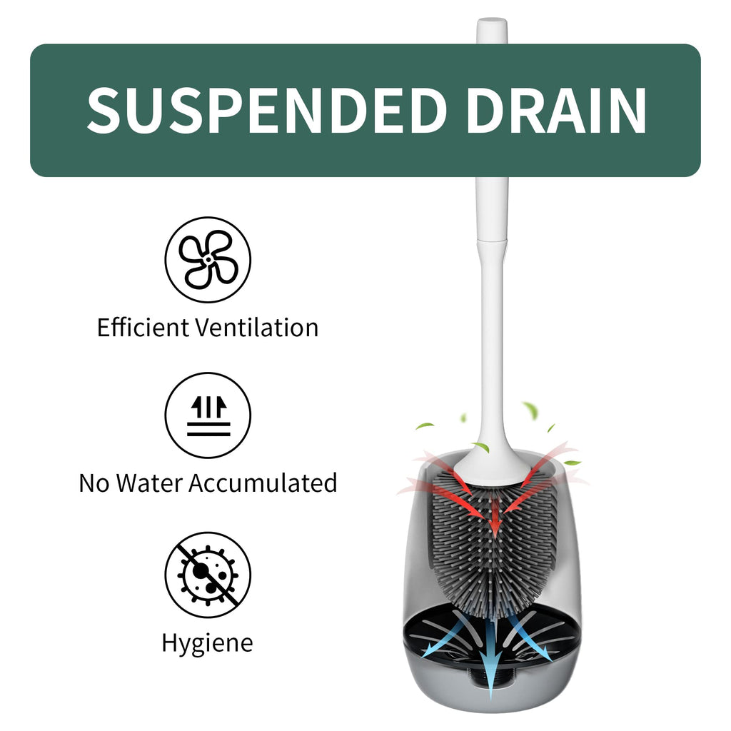 Hibbent Toilet Brush with Ventilated Drying Holder, Silicone Toilet Bowl Brush Bathroom Cleaning Bowl Brush Kit Sturdy Cleaning Toilet Brush, Floor Standing & Wall Mounted Without Drilling, Black
