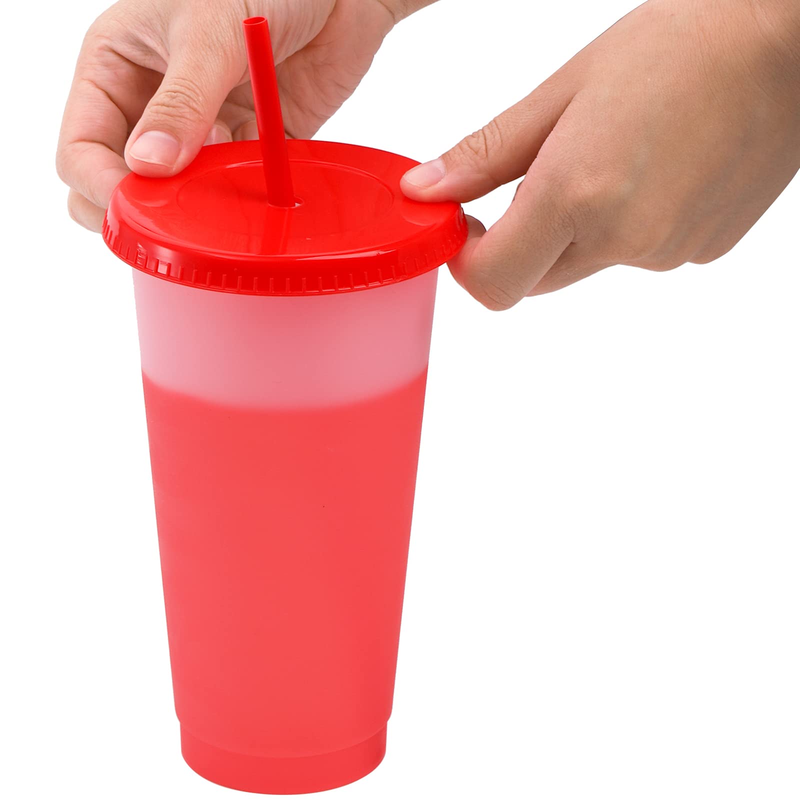 Lyellfe 10 Pack Color Changing Cups, 24 oz Leak-proof Water Tumblers with Lids and Straws, Plastic Cold Drink Summer Cups in Multicolors, Ideal for Adults Women Party