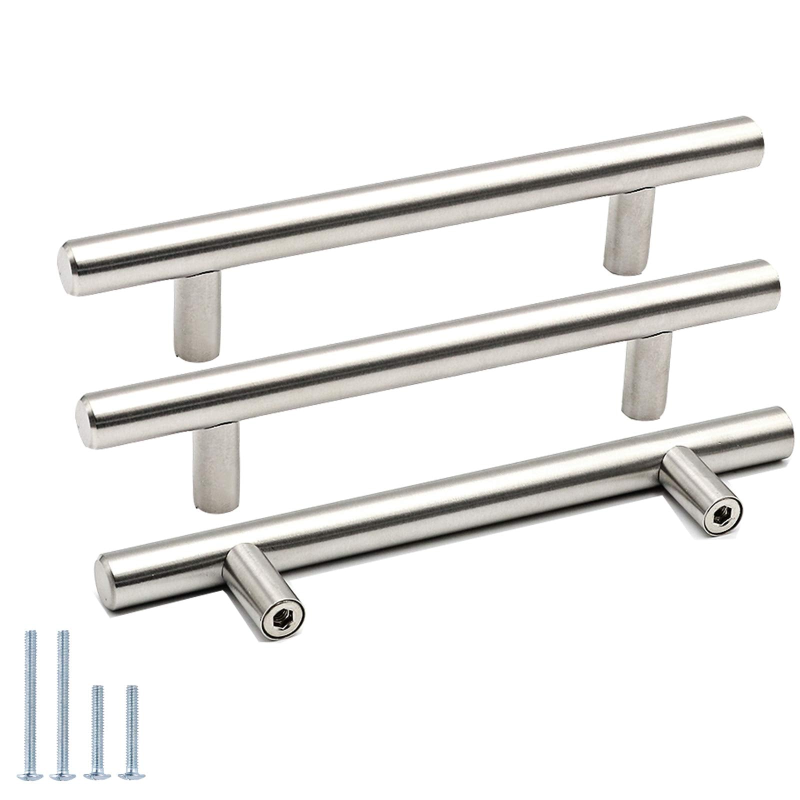 10 Pack - 5" Hole Center 128 mm Cabinet Handle goldenwarm Kitchen Cabinet Handles Brushed Nickel Stainless Steel Kitchen Cupboard Cabinet Pulls Drawer pulls 7.5" (192mm) Length