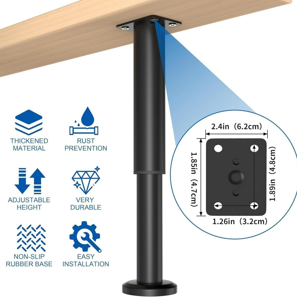 4Pack Adjustable Height Cabinet Support Legs Heavy Duty 3.1-4.7" -for Sofa/Cabinet/Nightstand Replacement Legs, Anti-Slip Base & Wobble-Free Design(White)