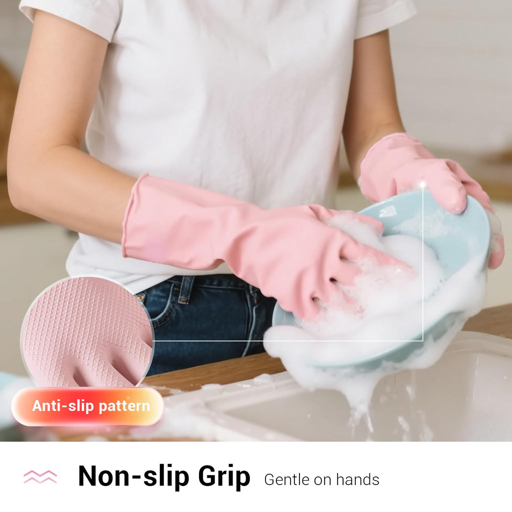 ThxToms 4 Pairs Reusable Rubber Gloves, 13" Natural Latex, 10mil Thick Heavy Duty Dishwashing & Cleaning Gloves, Non-Slip Grip, Multi-Color, Ideal for Kitchen, Bathroom, Car, & Garden Cleaning, Large