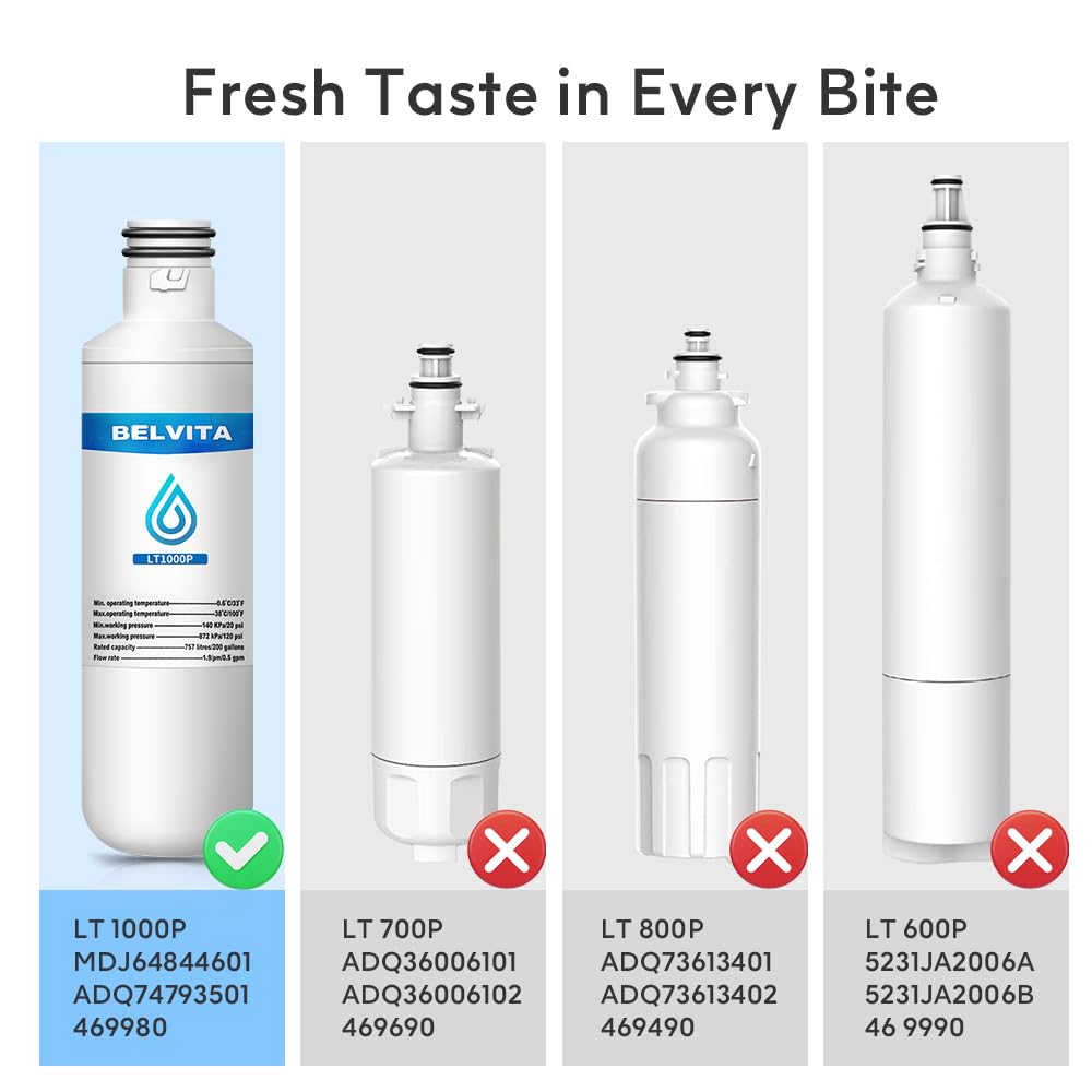 BELVITA ADQ747935 Water Filter Replacement for LG LT1000P/PC/PCS, ADQ74793501 LT1000PC ADQ74793502, LFXS26973S, Kenmore Elite 9980, MDJ64844601, LMXS28626S, LMXS30796S, LMXC23796S, 3 Pack