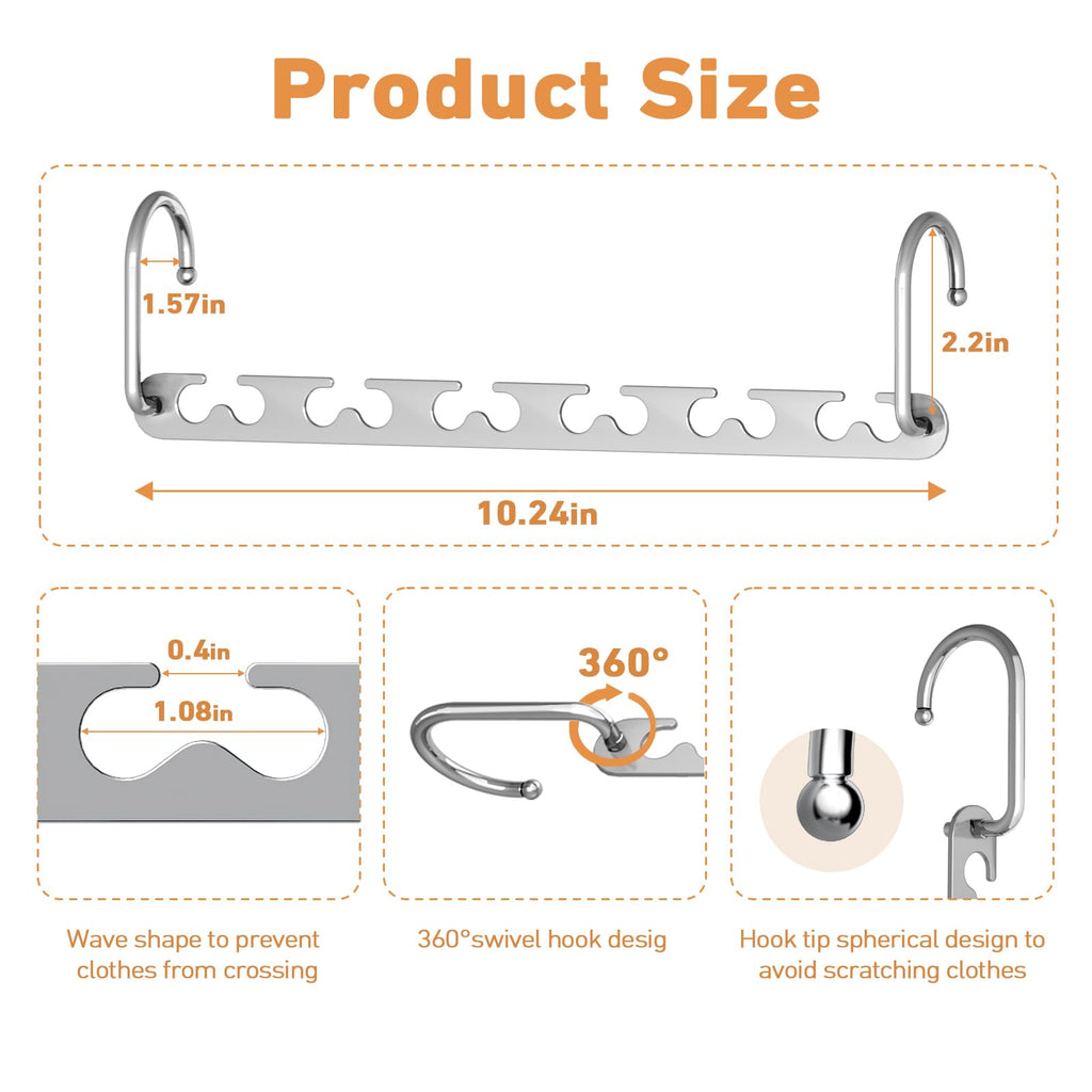 Meneicvy Clothes Hanger Space Saving for Closet Organize, 6 Pack Cascading Coat Hangers for Wardrobe Storage Organize, Sturdy Metal Hanger 40 Lbs Capacity, Hanging Closet Organizer