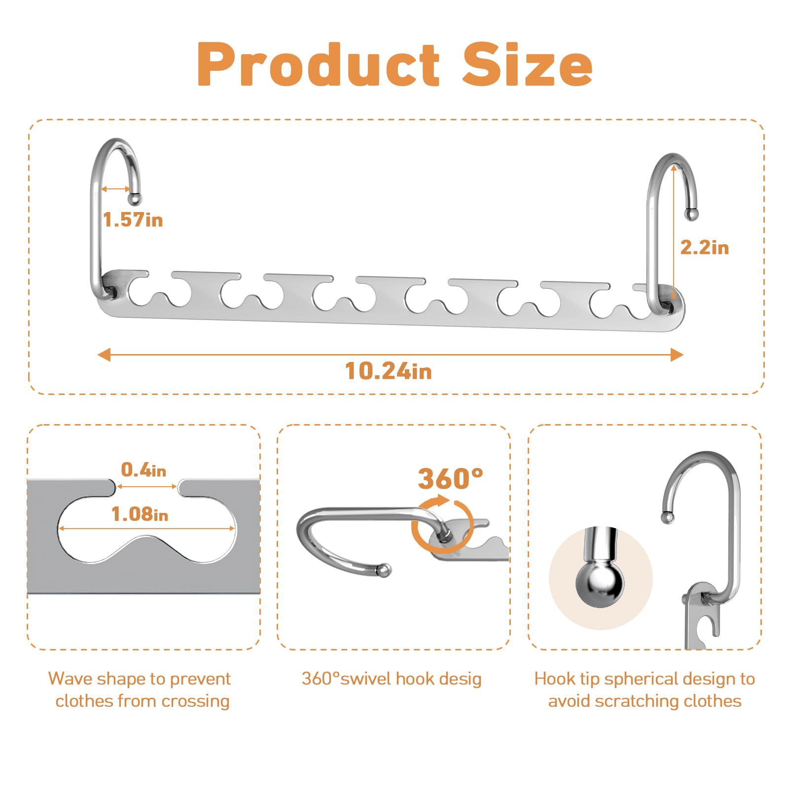 Meneicvy Clothes Hanger Space Saving for Closet Organize, 6 Pack Cascading Coat Hangers for Wardrobe Storage Organize, Sturdy Metal Hanger 40 Lbs Capacity, Hanging Closet Organizer