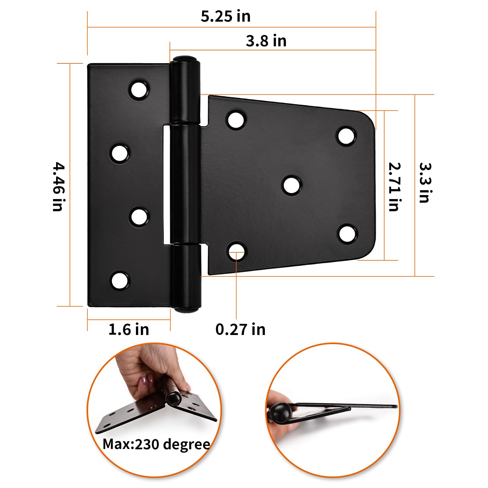 Sange Sopffy Heavy Duty Gate Hinges Black Iron hinge3.5 Inch for Outdoor Barn, Shed, Deck, Wood Door, and Fences (4)
