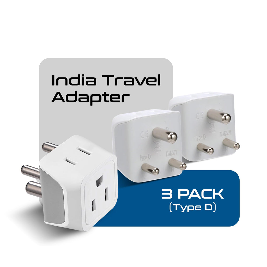 Ceptics Canada to India, Pakistan, Nepal Travel Adapter (Type D) - Dual Input - Ultra Compact - Charge your Cell Phone, Laptops, Tablets (CT-10, 3 Pack)