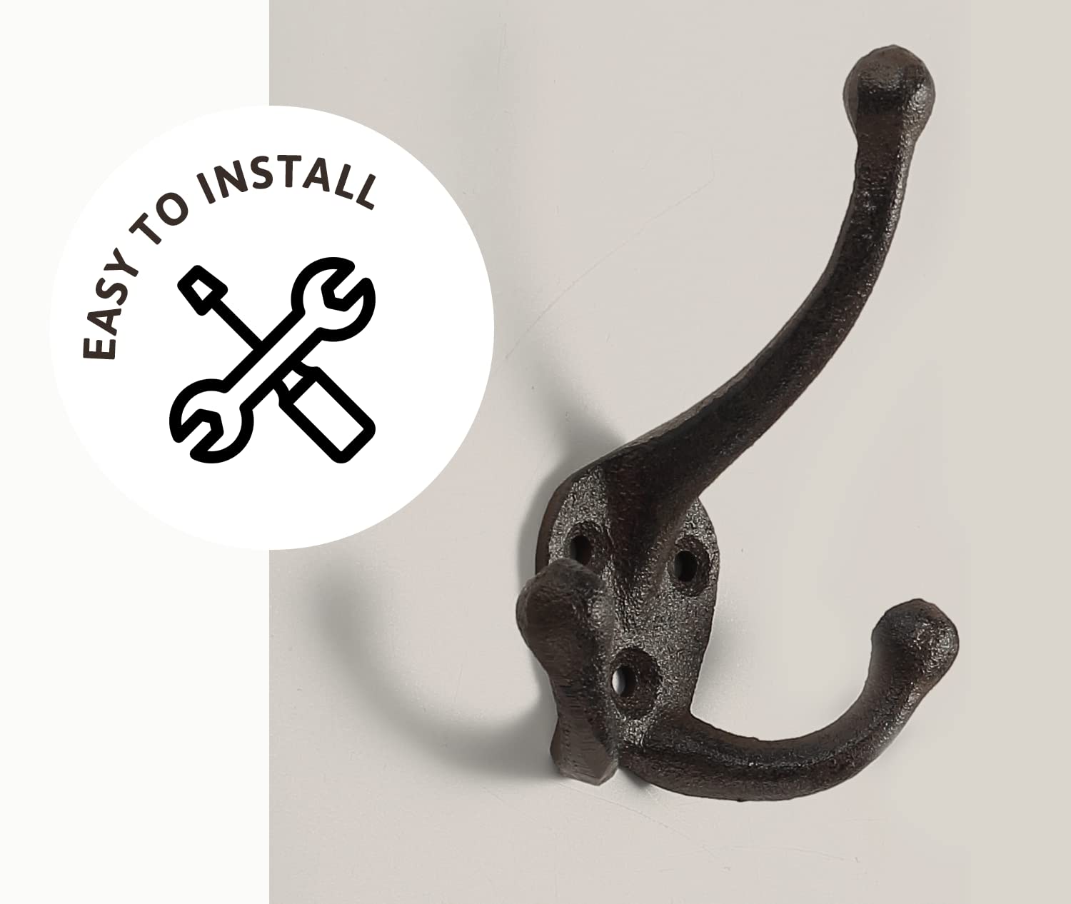 Iron Cast TriLeg Hook, Heavy Duty Big Triple Leg/Double Coat Hooks Base. Entryway Coat Hooks, Scarf and Jacket Hangers.Perfect Bath Towel Heavy Hooks (5 Pack, Antique Black) by Ambipolar