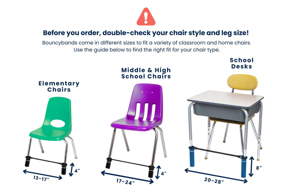 Bouncyband Original Bouncy Bands for Desks, Blue, 1-Pack – Desk Chair Bands for 20” to 28” Wide Desk Legs with 1.5” Diameter Support Pipes – Silent Sensory Tool Increases Focus and Relieves Stress