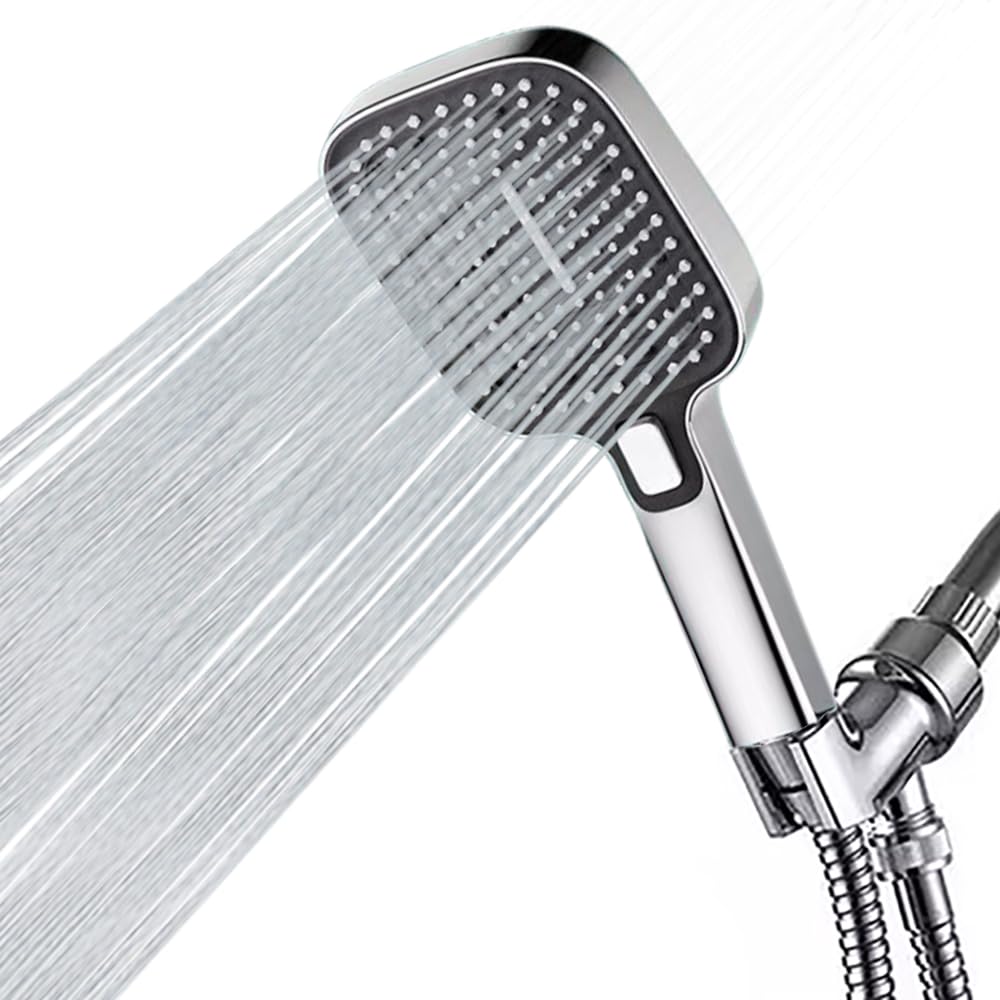 Shower Head, High Pressure Handheld Shower Heads with 60" Stainless Steel Hose and Adjustable Overhead Bracket, Handheld Showerhead Combo, Anti-Clog Nozzle, Big Panel