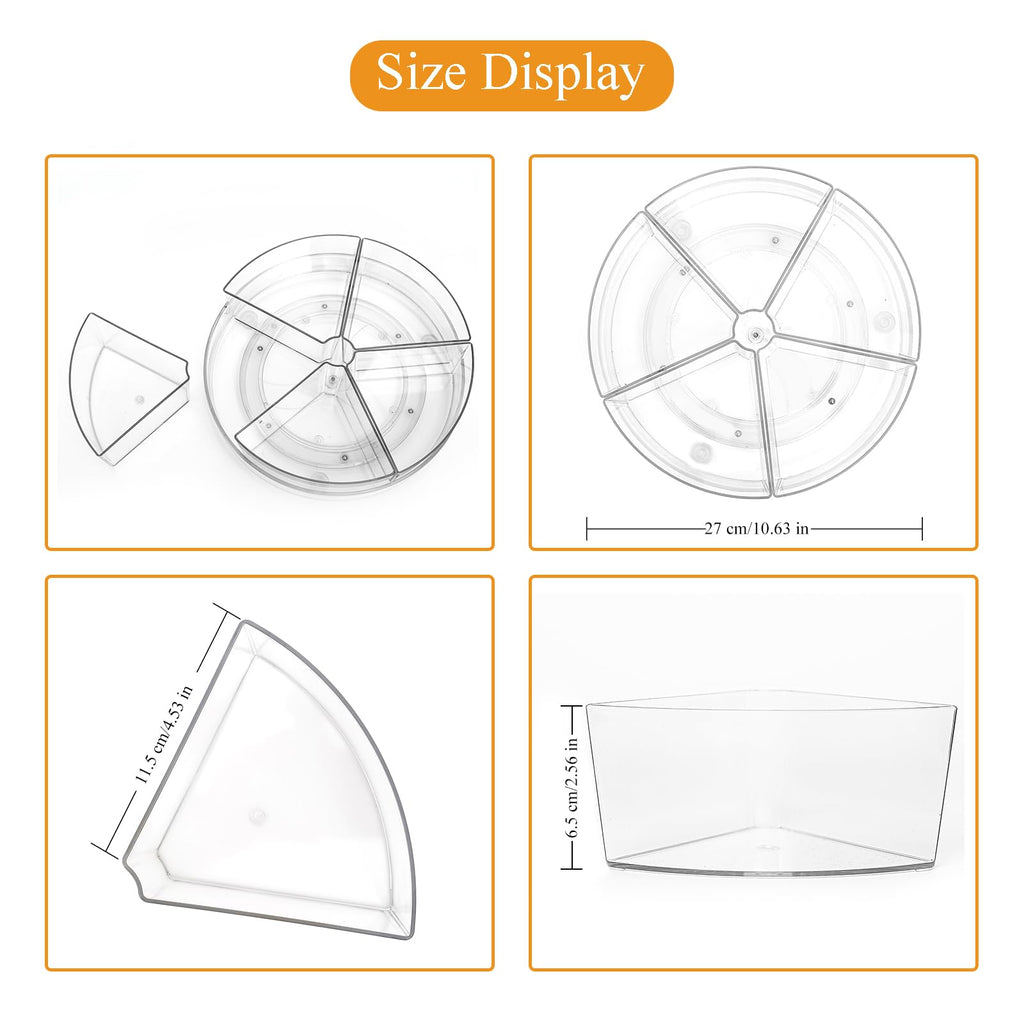 Roninkier Clear Lazy Susan Organizer with 5 Removable Bins, 11 Inch Round Plastic Rotating Storage Container for Cabinet, Pantry, Fridge, Vanity