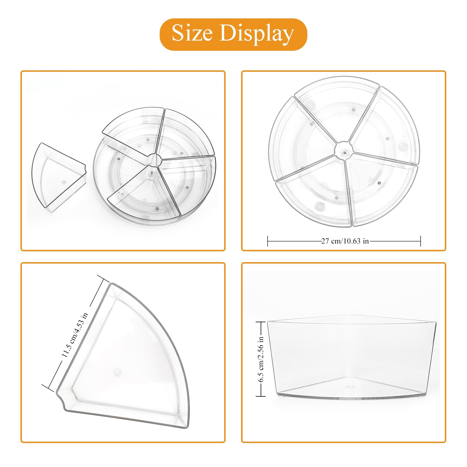 Roninkier Clear Lazy Susan Organizer with 5 Removable Bins, 11 Inch Round Plastic Rotating Storage Container for Cabinet, Pantry, Fridge, Vanity