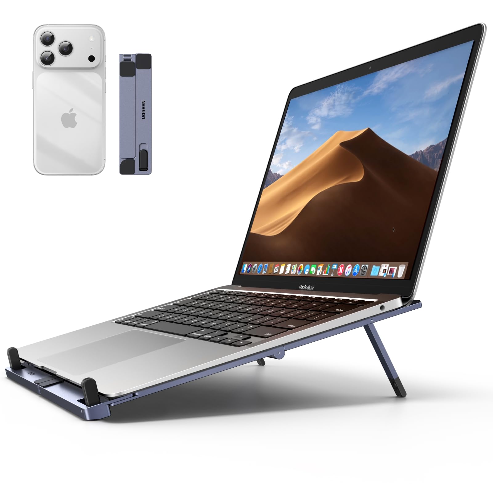 UGREEN Aluminum Laptop Stand for Desk, Foldable Ergonomic Laptop Riser with Anti Slip Silicone Pads, Portable Lap Desk Computer Holder for up to 17.3" Laptops, MacBook