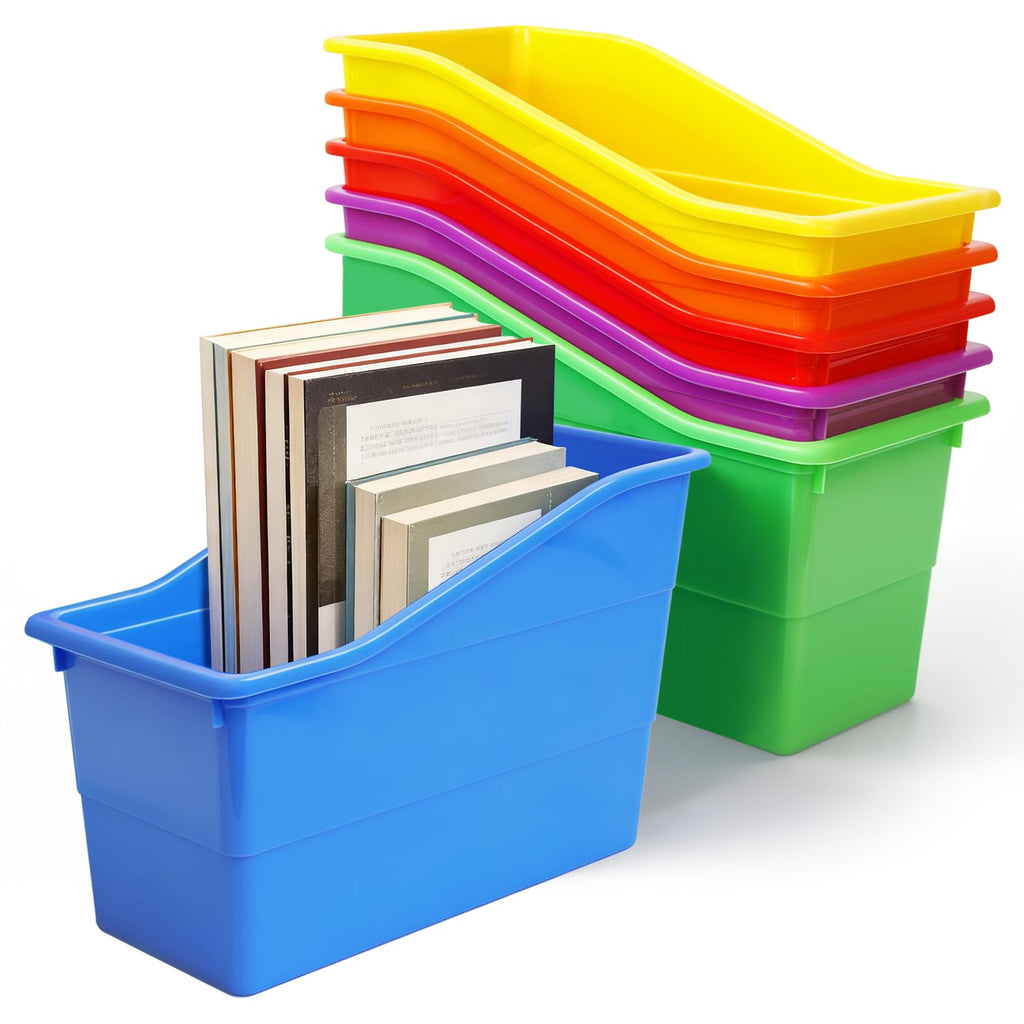 6 Pack Durable Book and Binder Holder, Stackable Plastic Organizing Bins for Magazine File Holder, Versatile Plastic File Boxes for Office Classroom Storage Basket
