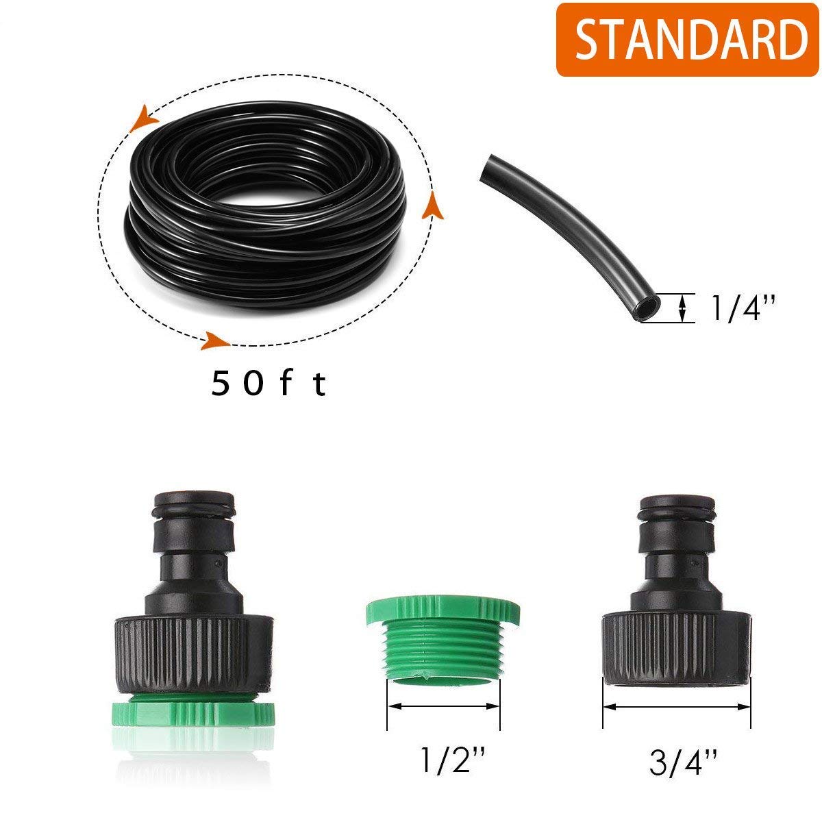 MSDADA Greenhouse Micro Drip Irrigation Kit, 50Ft Automatic Irrigation, Plant Watering System with 1/4" Blank Distribution Tubing Hose Adjustable Nozzle Emitters Sprinkler for Garden,Patio, Lawn