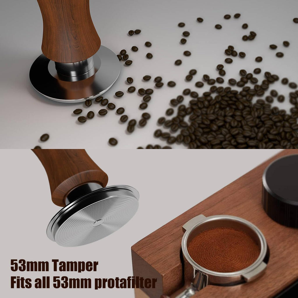 KYONANO 53.3mm Espresso Coffee Tamper, 30lb Spring-Loaded Calibrated Tamper with 304 Stainless Steel, Cuibourtia Wooden-Handle, Barista Tamper Compatiable with Over 53MM Espresso Portafilter