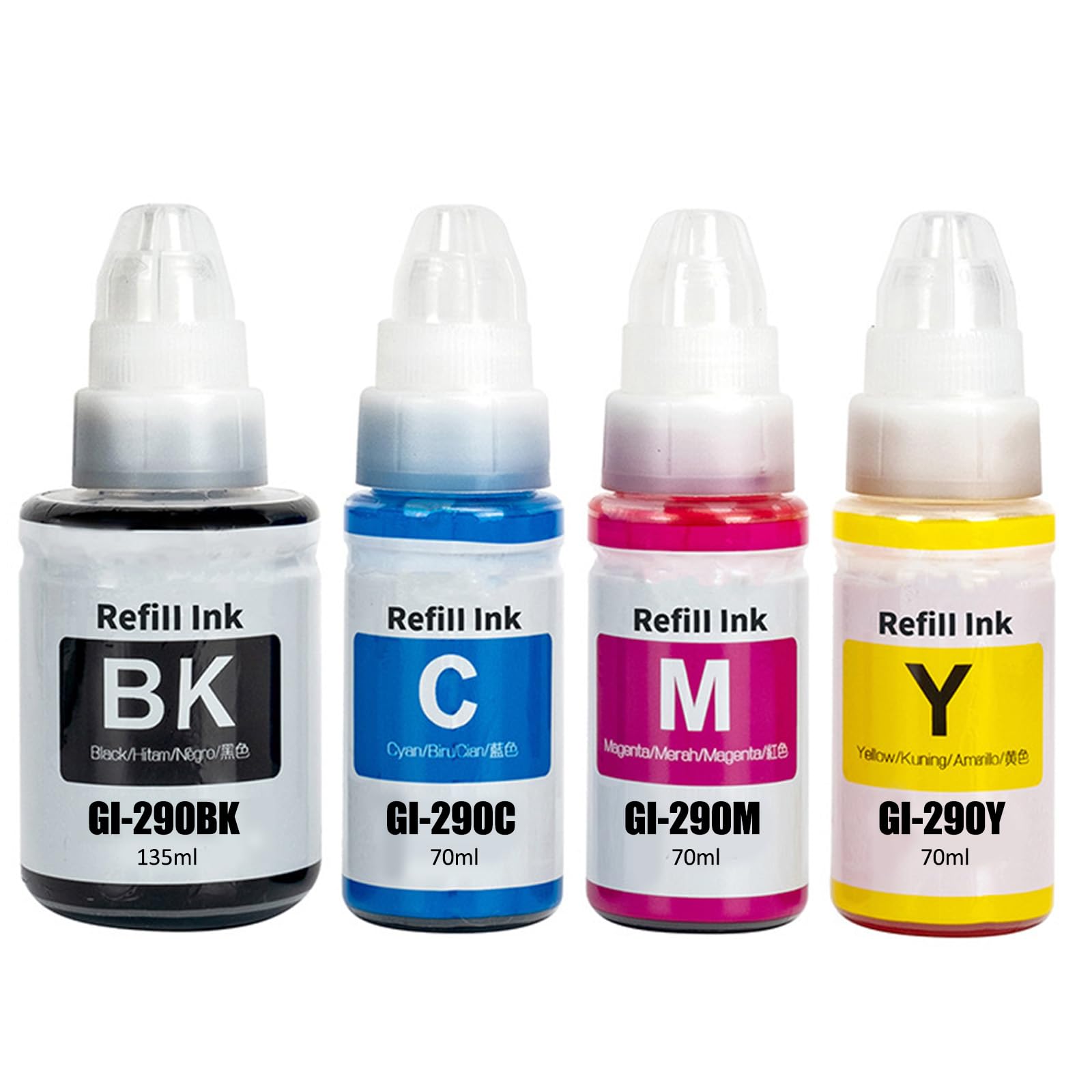 GI-290 G3200 G4210 Ink Refill Compatible for Canon GI-290 GI 290 GI290 Ink Bottles Kit Compatible for Canon G3200 G4210 G4200 G1200 G2200 Printer (4 Pack Black, C/M/Y Color Ink)