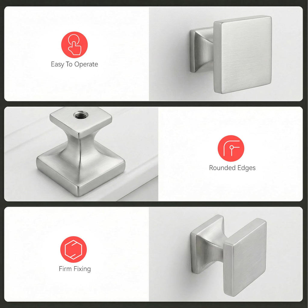 Square Cabinet Drawer Knobs Brushed Nickel 6 Pack - Homdiy HD6785SNB Soild WxW:1-1/10inch Modern Kitchen Bathroom Furniture Hardware Drsser Cabinet Drawer Hardwre Knobs Satin Nickel