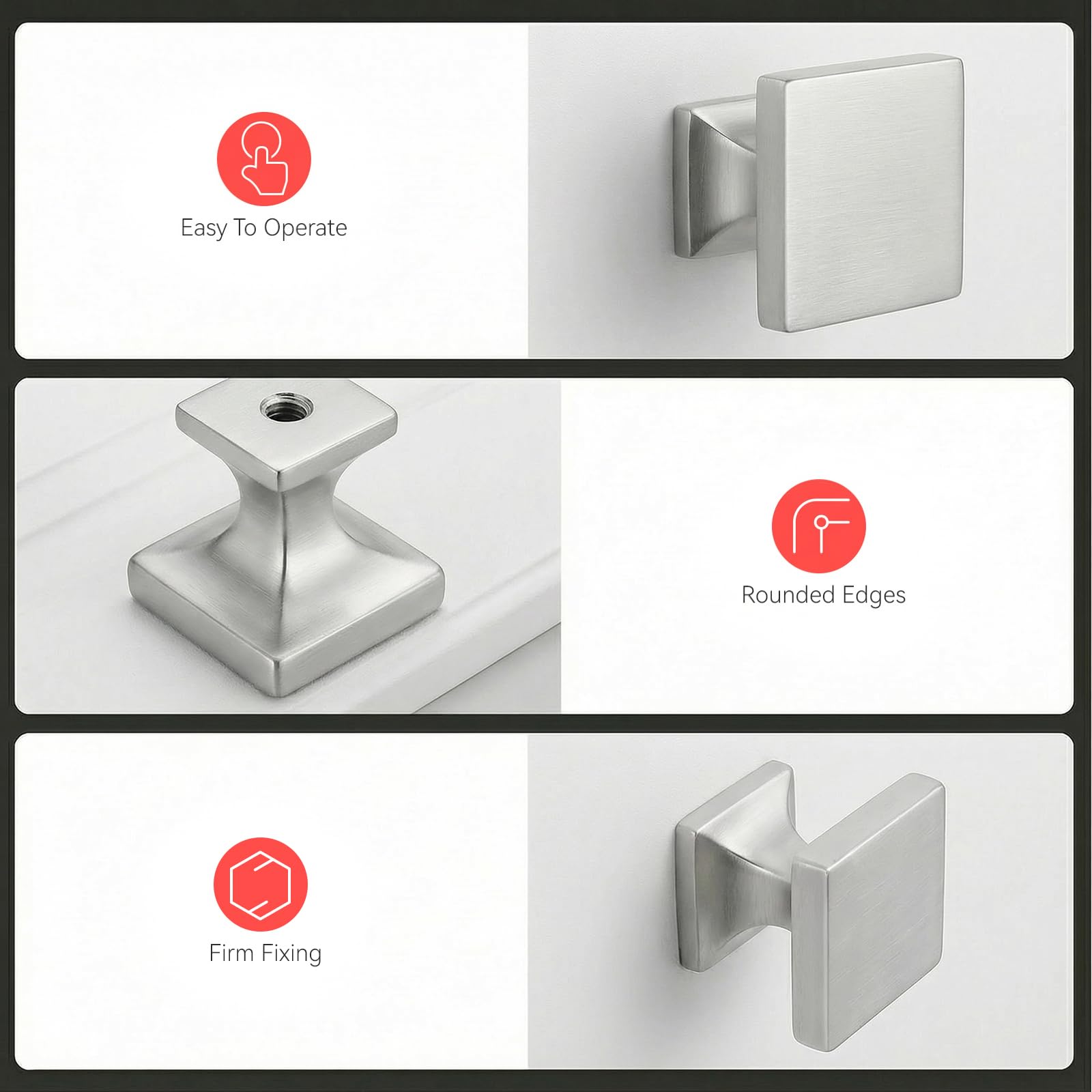 Square Cabinet Drawer Knobs Brushed Nickel 6 Pack - Homdiy HD6785SNB Soild WxW:1-1/10inch Modern Kitchen Bathroom Furniture Hardware Drsser Cabinet Drawer Hardwre Knobs Satin Nickel