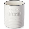 DOWAN Kitchen Utensil Holder, 7.2″ Extra Large Ceramic Utensil Crock, White Utensil Caddy, Rustic Farmhouse Kitchen Décor, Countertop Utensil Organizer with Table-Protection Cork Mat, Deep and Stable
