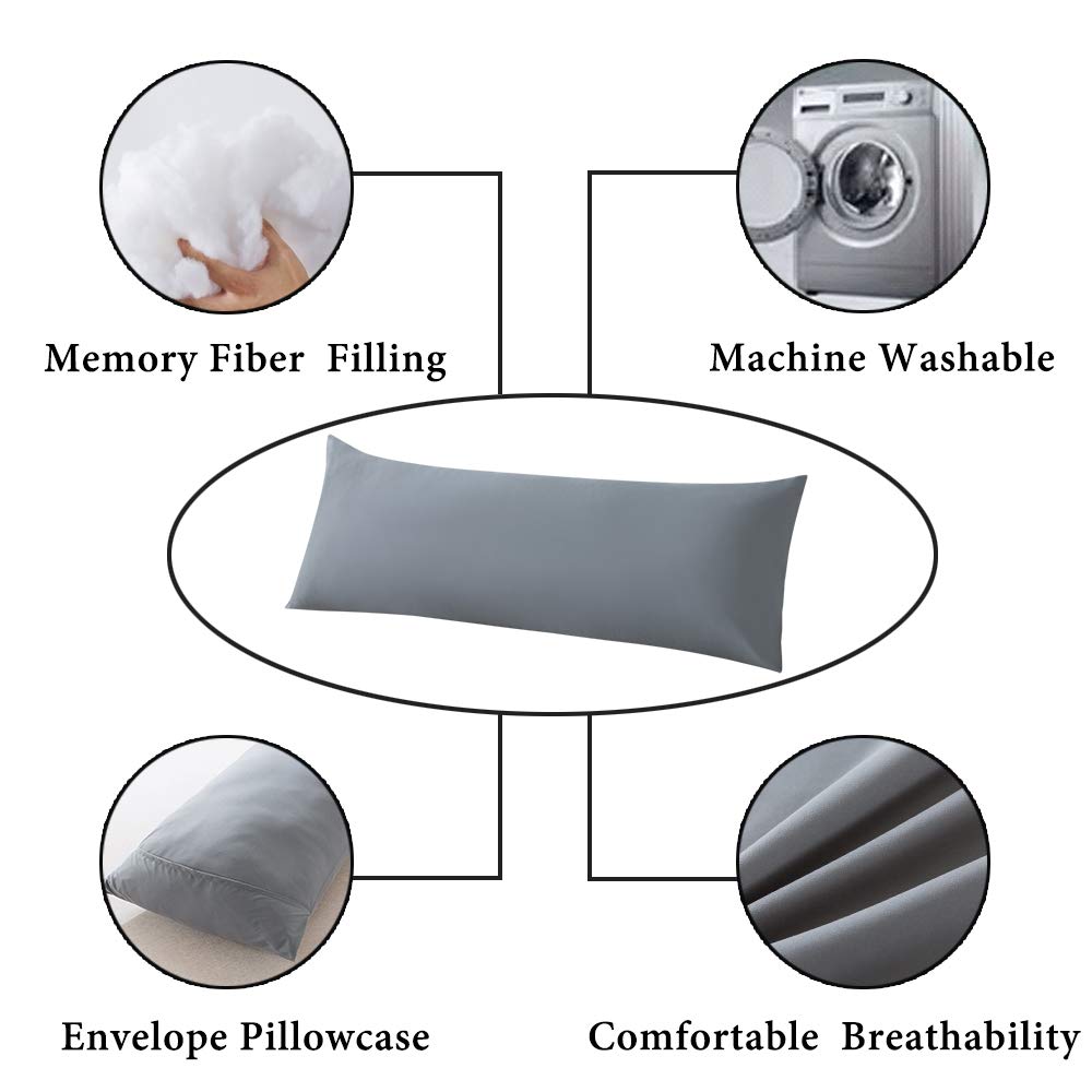 ELNIDO QUEEN Body Pillow with Pillowcase-Soft Long Bed Pillow for Adults-Breathable Full Body Pillow Insert for Sleeping,20x54inches-Grey