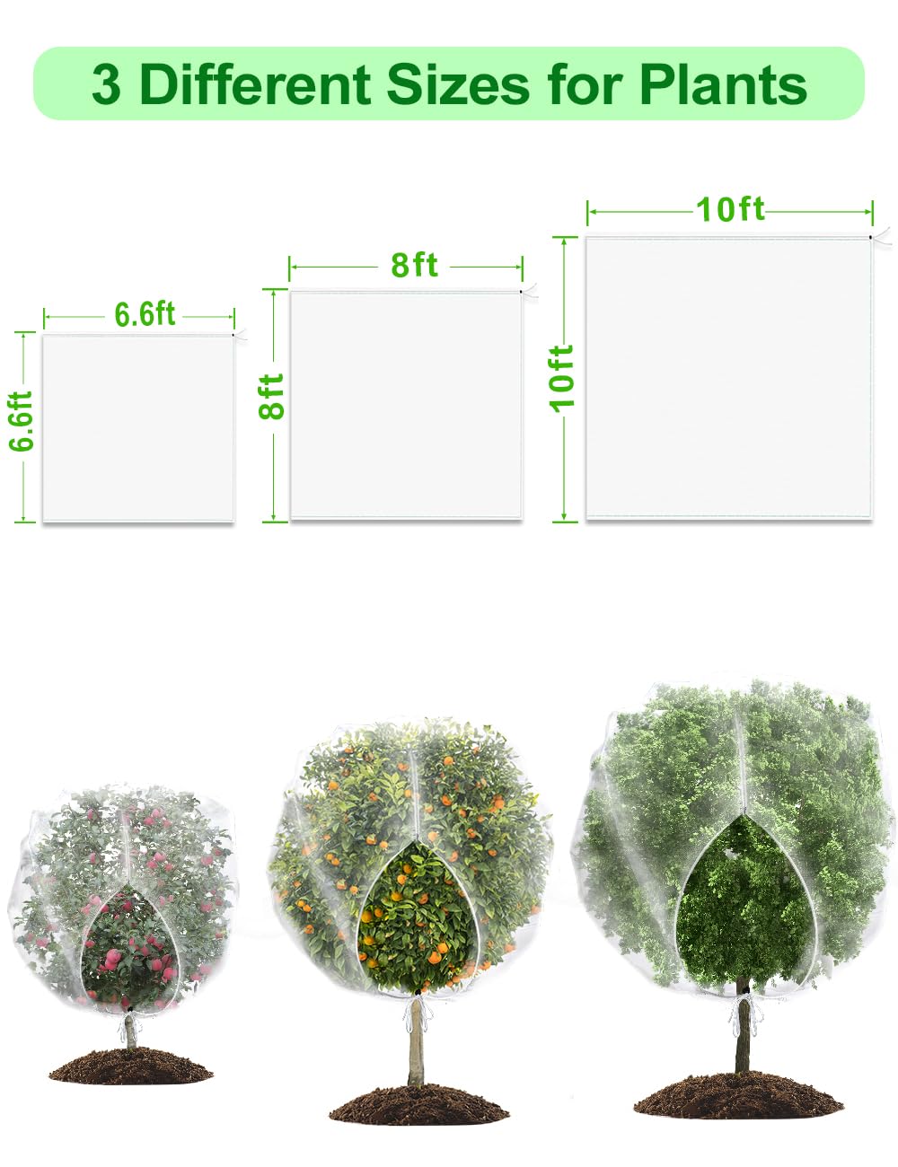wohohoho 6.6 x 6.6ft Large Fruits Tree Netting, Insect Bird Barrier Tree Net with Drawstring and Zipper, Plant Cover Fruit Tree Protection to Prevent Tomato Blueberry Vegetables from Squirrels Birds