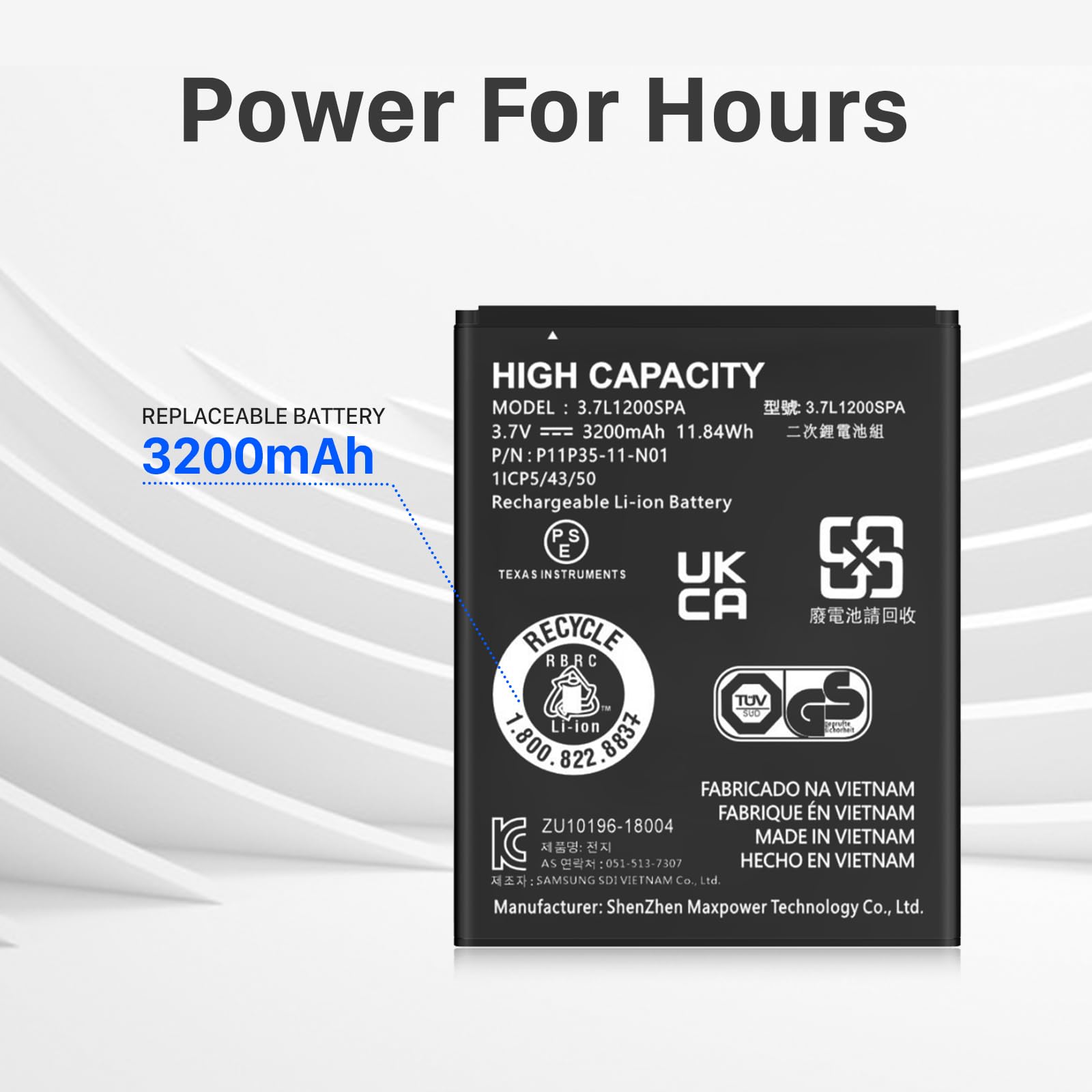 HUAENG TI-84 Plus CE Battery, 3200mAh Replacement Battery for Texas TI-84 Plus CE, TI Nspire CX II, TI Nspire CX CAS II, Part No 3.7L1200SPA, New Upgraded P11P35-11-N01 Batteries