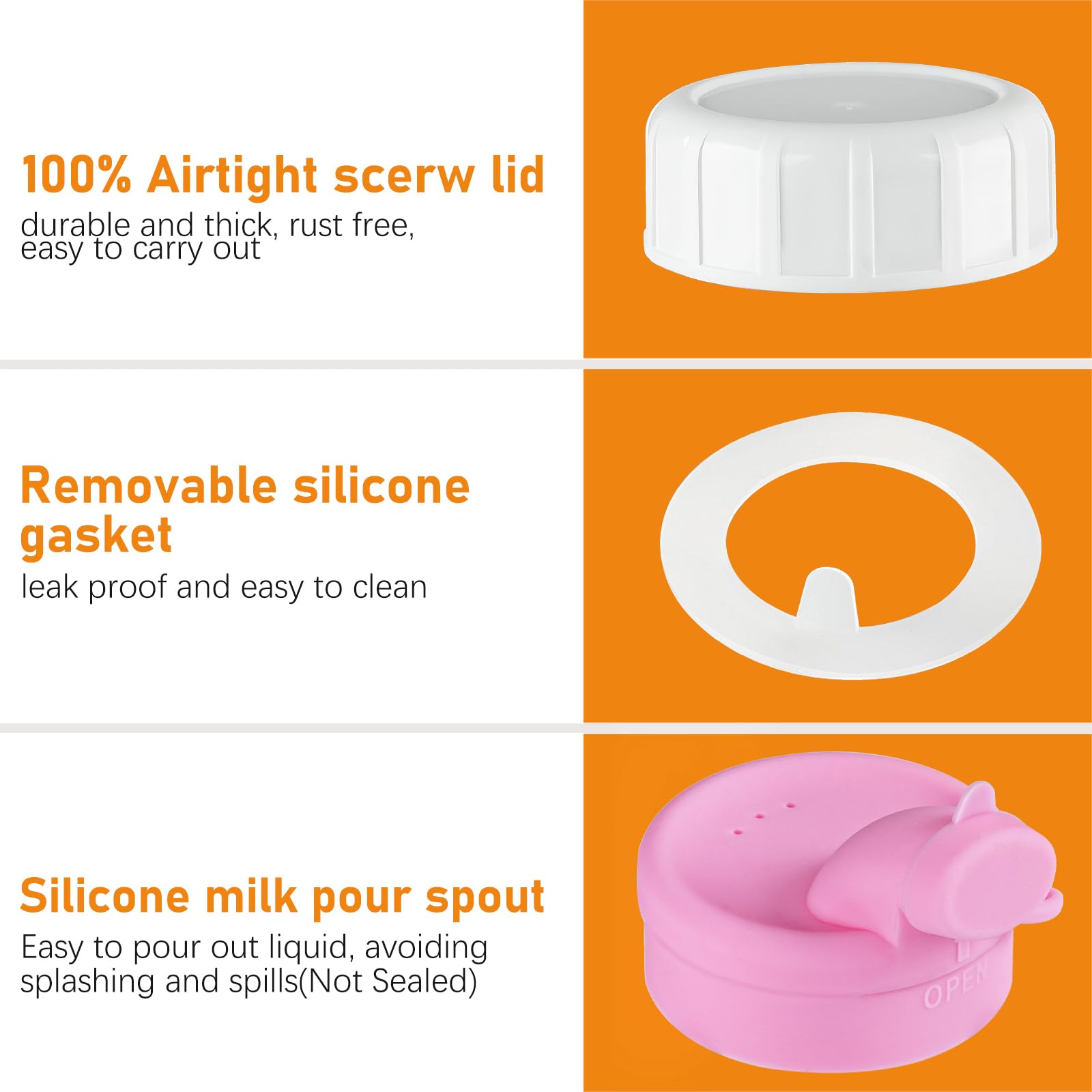 4 Pack 16 Oz Square Glass Bottles with A Silicone Dispenser Cap, Juice Bottles with Airtight Screw Lid, Glass Water Bottles with Capacity Marks, Milk Container for Fridge