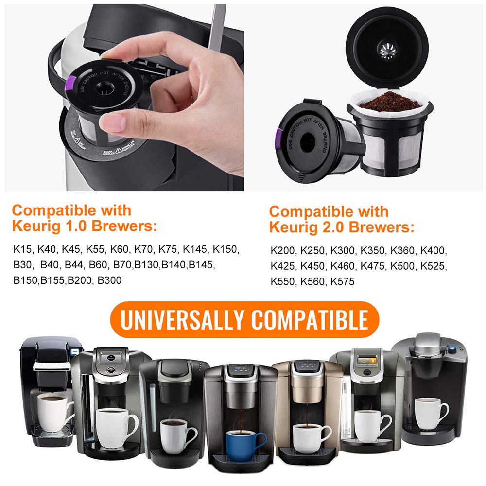 Paper Filters for Reusable K Cups, 500 PCS Disposable Paper Coffee Filters with 4 Reusable K Cups for Keurig 1.0 and 2.0 Brewers