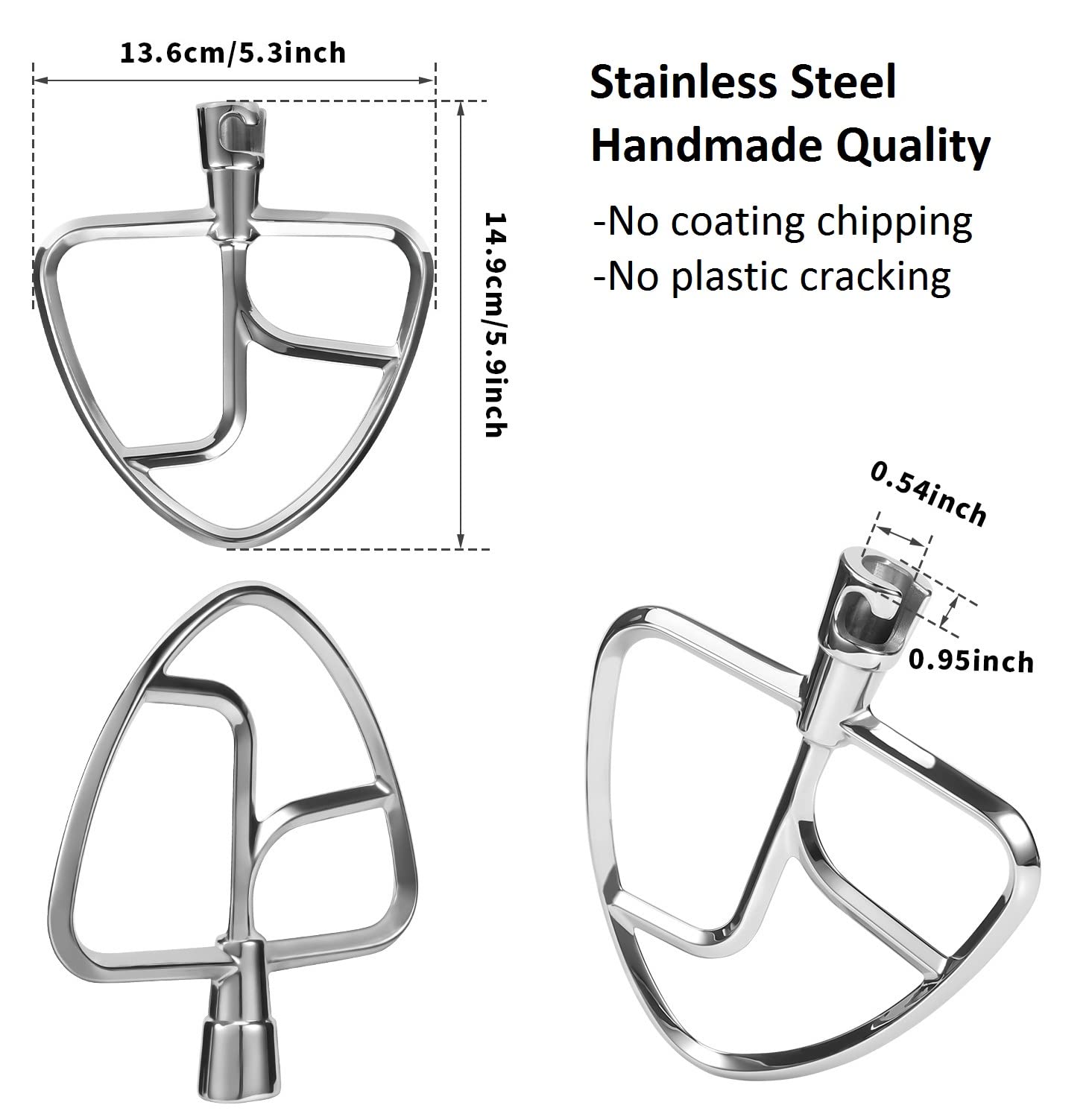 FavorKit Stainless Steel Flat Beater for KitchenAid Tilt-head & 4.5-5 Qt Mixers,Pastry Mixing Paddle Attachment -Dishwasher Safe