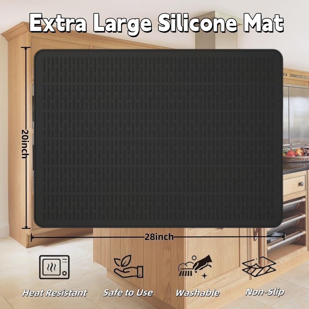 Silicone Stove Top Covers for Electric Stove, Stove Mat for Glass Cooktop, Heat-Resistant Cover Protector, Electric Cooktop Mat with Anti-Slip Backing, Ideal Kitchen Accessory (Black)