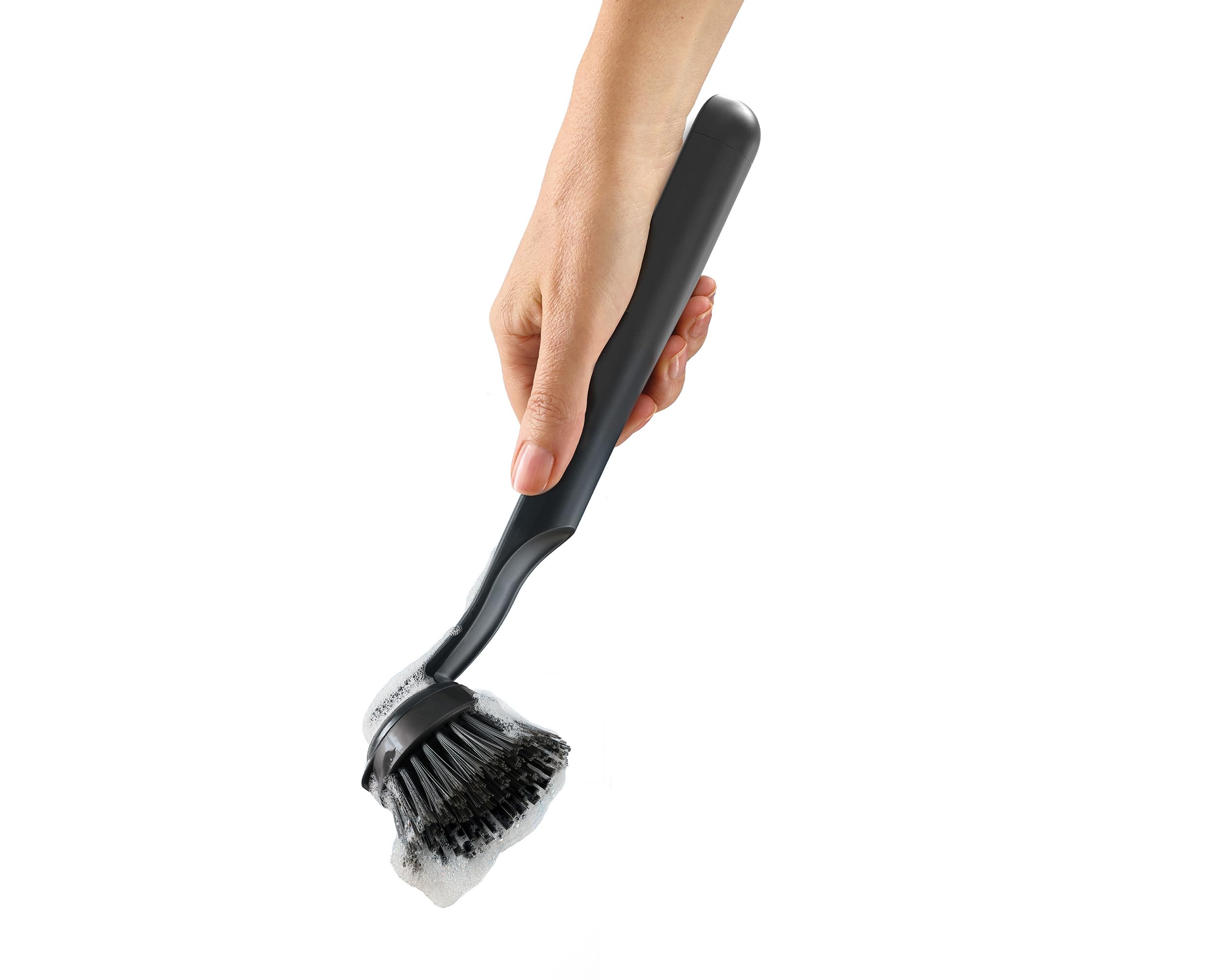 Joseph Joseph SinkTech Dish Brush with Stainless-Steel Storage Stand, Durable Bristles, Pan Scraper, Replaceable Head