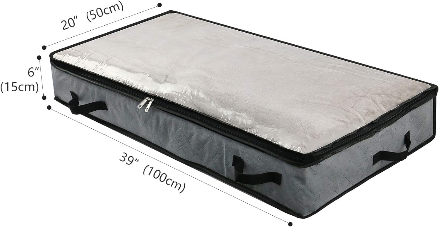 Omygarden 5Pcs Jumbo Zippered Storage Bins, Under Bed Storage Organizers for Blankets, Towels, Comforter, Sweaters with Large Clear Window & Carry Handles Space Saver, Grey