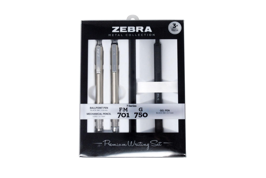 Zebra Pen Premium Writing Gift Set 3-Pack, Black Ink, Medium/Fine Point, Includes G-750 Gel Pen, F-701 Ballpoint Pen, and M-701 Mechanical Pencil, Metal Barrels, Refillable (10513)
