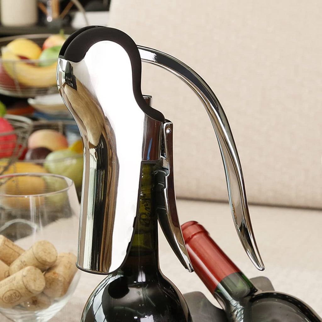 KAYCROWN Stainless Steel Wine Bottle Opener, Vertical Lever Corkscrew with Built in Foil Cutter, Manual Handheld Corkscrew with Ergonomic Lever Pump