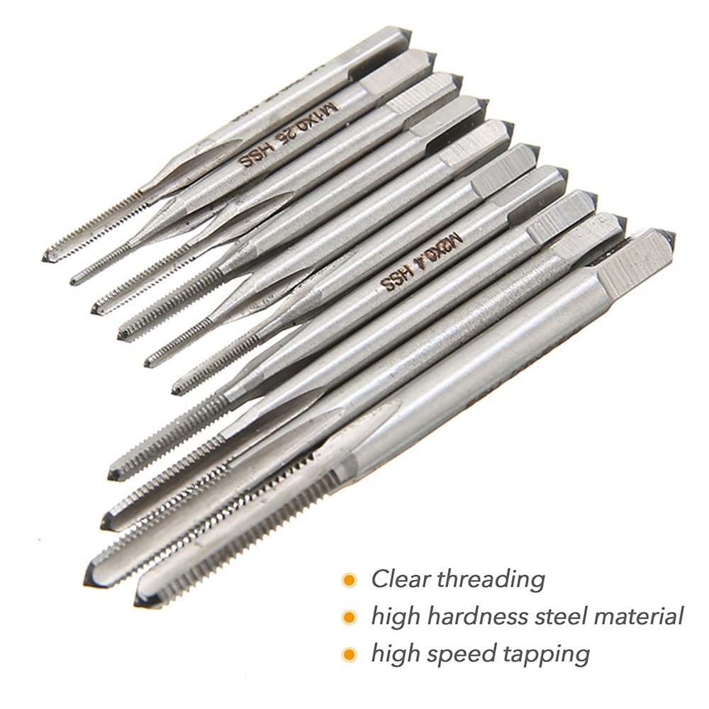 Saipor 10pcs Micro Taps Bit Small Hand Screw Thread Taps M1-M3.5 HSS Mini Metric Plug Tap Screw Tap Drill Tap Drill Set Tapping Tool with Adjustable Tap Wrench 1/16-1/4''