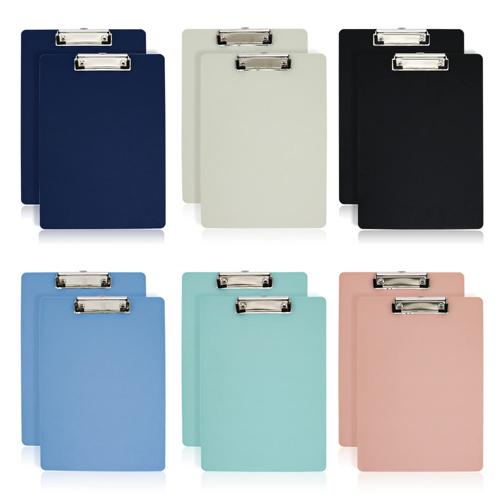 BOMEI PACK Office Plastic Clipboards, 12Pack Low Profile Assorted Colors Clip Boards Pack, 12.5 x 9 Inch A4 Letter Size