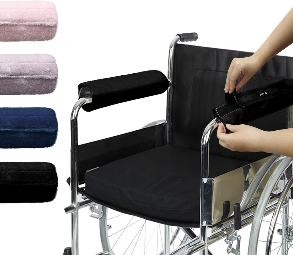 SPRING SEAON Wheelchair Armrest Covers 2 Pack Soft Memory Foam Wheelchair Armrest Pads Wicking Washable for Office Transport Chair(Black)